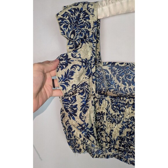 Women's Set L Cream Medallion Print Cap Sleeve Crop Top Maxi Skirt Pull On Comfy - Picture 6 of 9